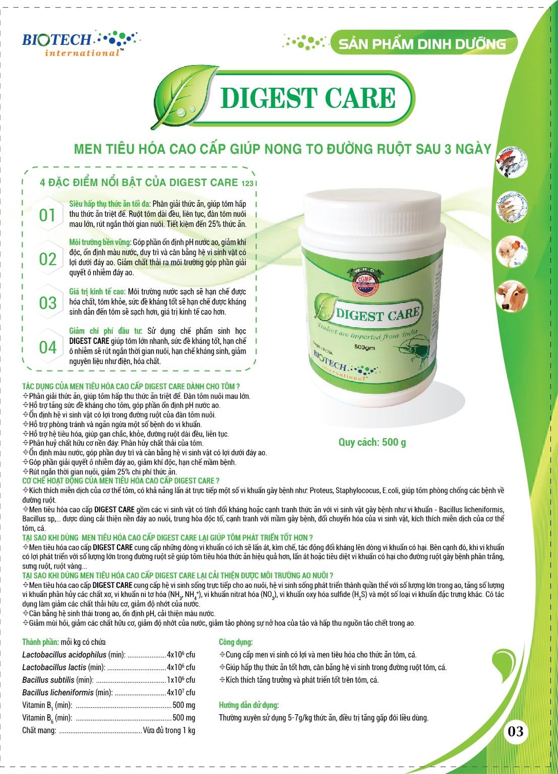 DIGEST CARE - Kết hợp đặc biết Lợi Khuẩn và Enzyme tiêu hóa giúp nông to đường ruột sau 3 ngày - Ảnh 2